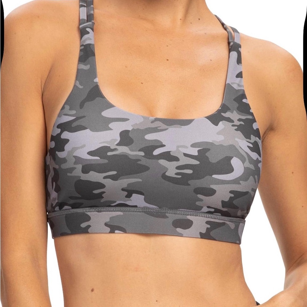Women's Grey Camo Sports Bra - Comfortable Support